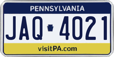 PA license plate JAQ4021