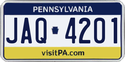 PA license plate JAQ4201