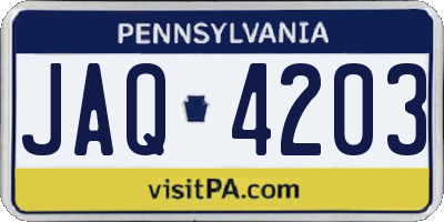 PA license plate JAQ4203