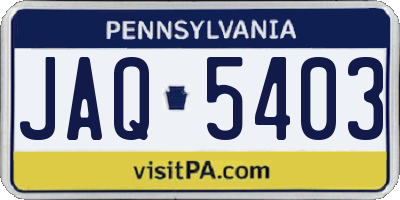 PA license plate JAQ5403