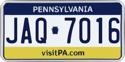 PA license plate JAQ7016
