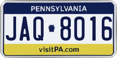 PA license plate JAQ8016