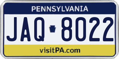 PA license plate JAQ8022