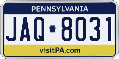PA license plate JAQ8031