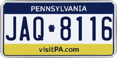 PA license plate JAQ8116