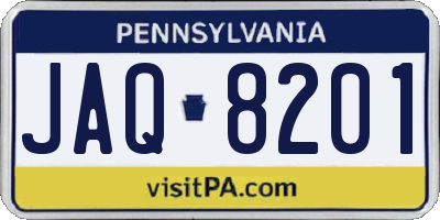 PA license plate JAQ8201