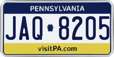 PA license plate JAQ8205