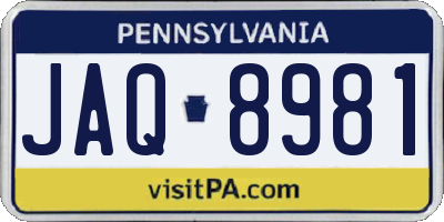 PA license plate JAQ8981
