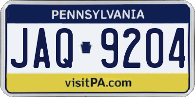 PA license plate JAQ9204