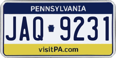 PA license plate JAQ9231