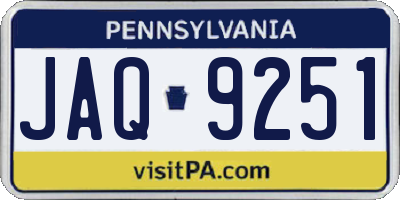 PA license plate JAQ9251