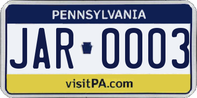 PA license plate JAR0003