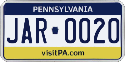 PA license plate JAR0020