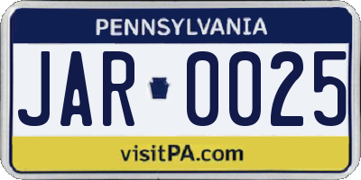 PA license plate JAR0025