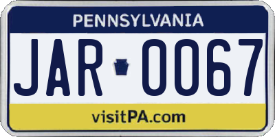 PA license plate JAR0067