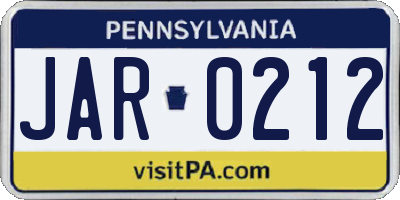 PA license plate JAR0212