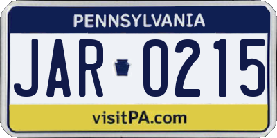 PA license plate JAR0215