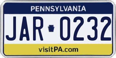 PA license plate JAR0232