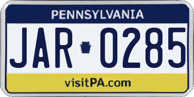 PA license plate JAR0285