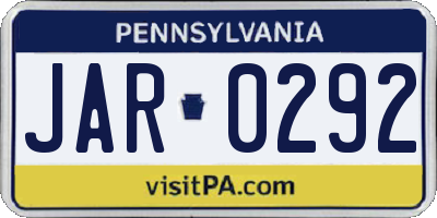 PA license plate JAR0292