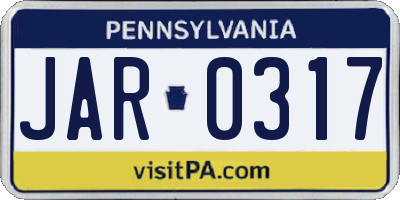 PA license plate JAR0317