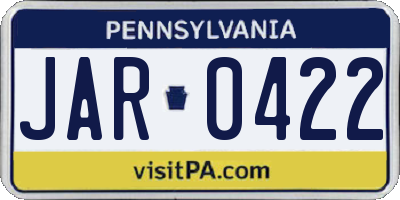 PA license plate JAR0422
