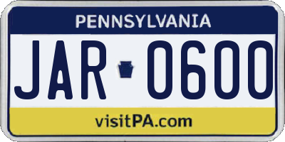 PA license plate JAR0600