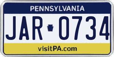 PA license plate JAR0734