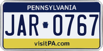 PA license plate JAR0767