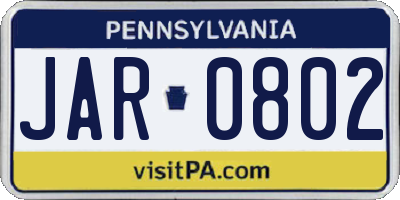 PA license plate JAR0802