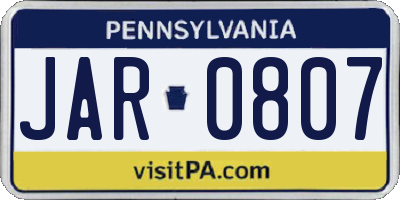PA license plate JAR0807