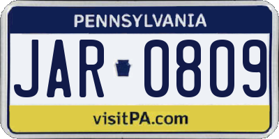 PA license plate JAR0809