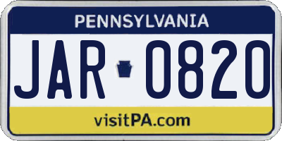 PA license plate JAR0820