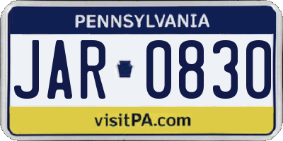 PA license plate JAR0830