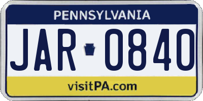 PA license plate JAR0840