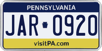 PA license plate JAR0920