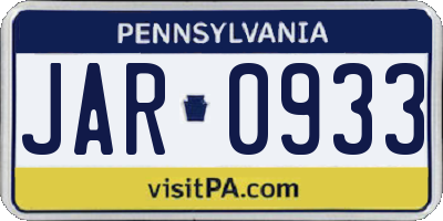PA license plate JAR0933