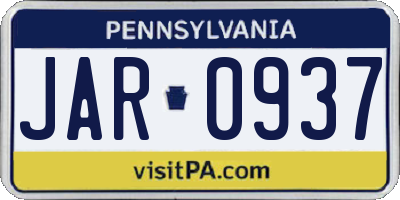 PA license plate JAR0937