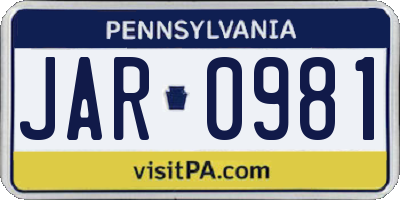 PA license plate JAR0981