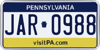 PA license plate JAR0988
