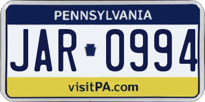 PA license plate JAR0994