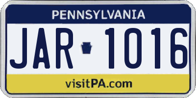 PA license plate JAR1016
