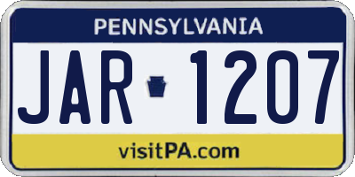 PA license plate JAR1207
