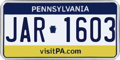 PA license plate JAR1603