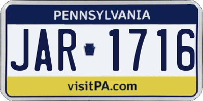 PA license plate JAR1716