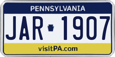PA license plate JAR1907
