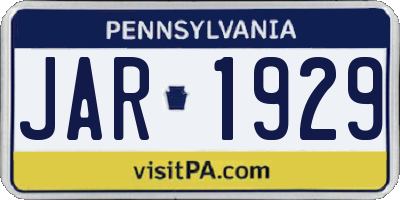 PA license plate JAR1929
