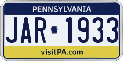 PA license plate JAR1933