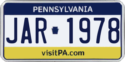 PA license plate JAR1978