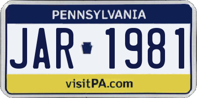 PA license plate JAR1981